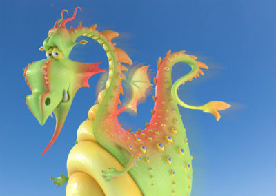 Character design 3D d'un dragon qui vole style cartoon