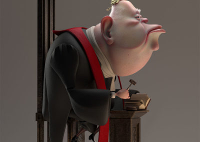 Character design 3D d'un juge anglais au tribunal