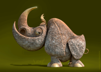 Character design 3D d'un rhinocéros stylisé