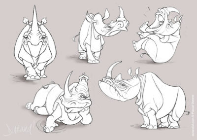Croquis cartoon de rhinocéros
